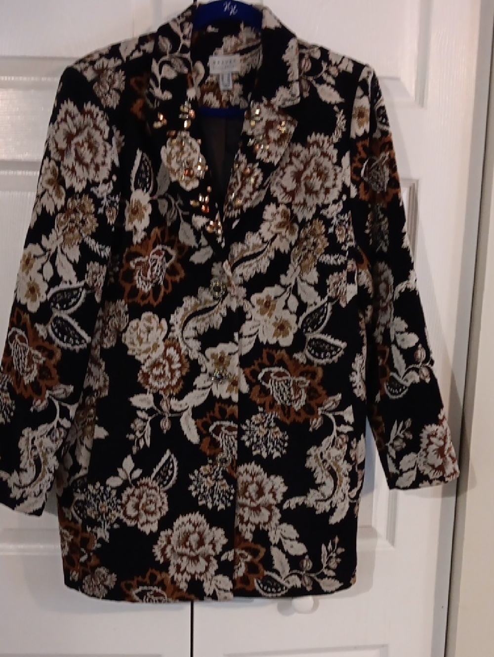 Embellished Floral Black and Brown Women's Coat